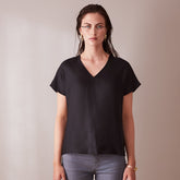 Black v-neck silk tee