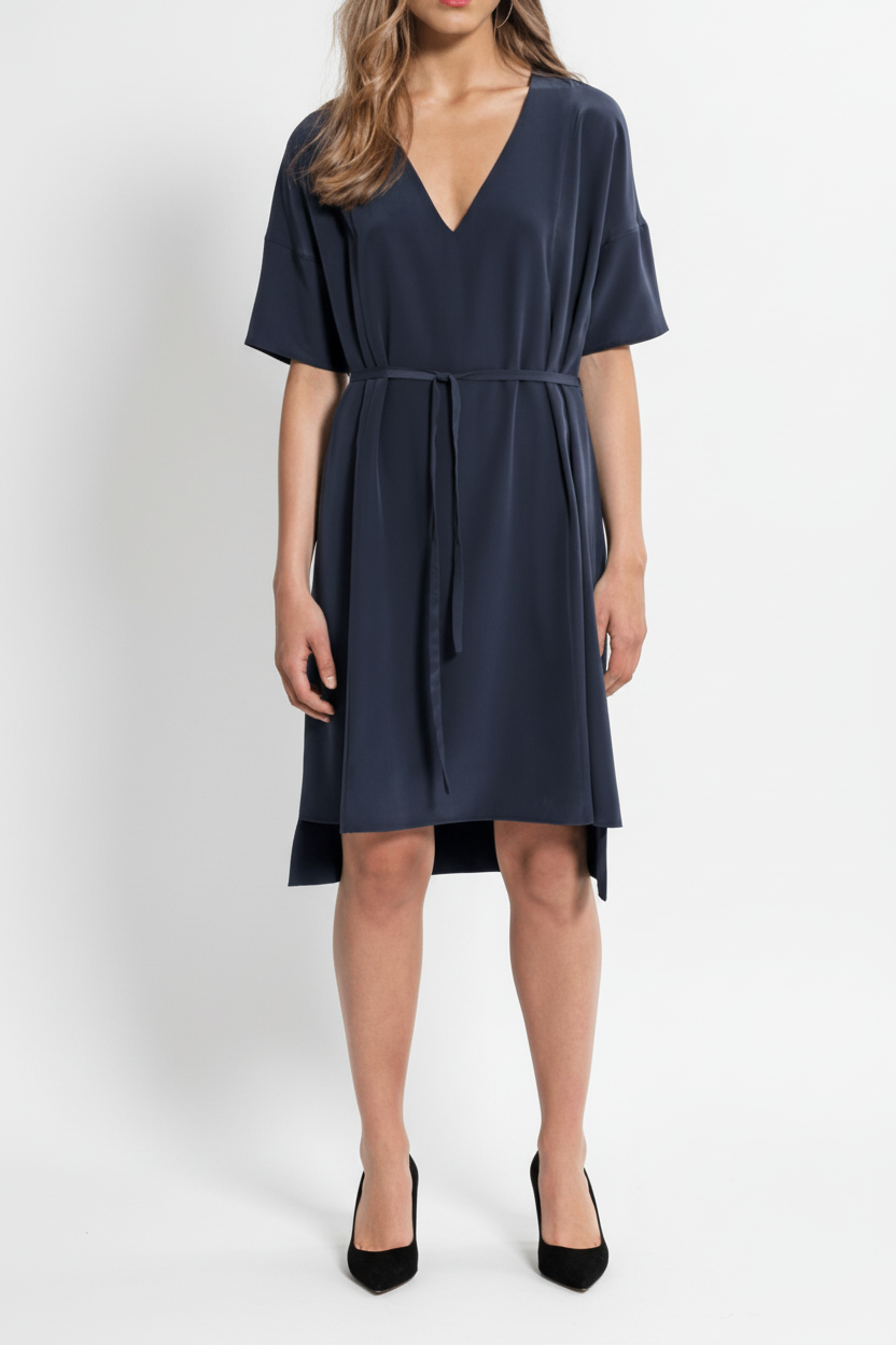 Knee-length day silk dress in Navy blue SS VN