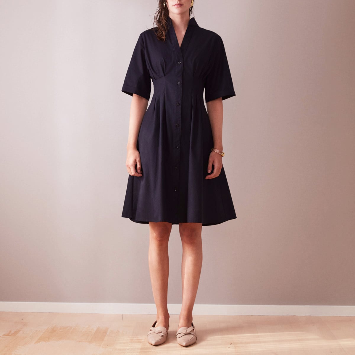 Åsa black shirt dress cotton-knee length