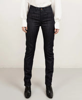 Long custom fit denim in Dark Blue with matching stitches