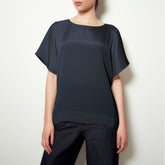 Oversized Tee in Silk Crepe – Navy Blue Elegance