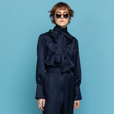 Bow tie blouse navy