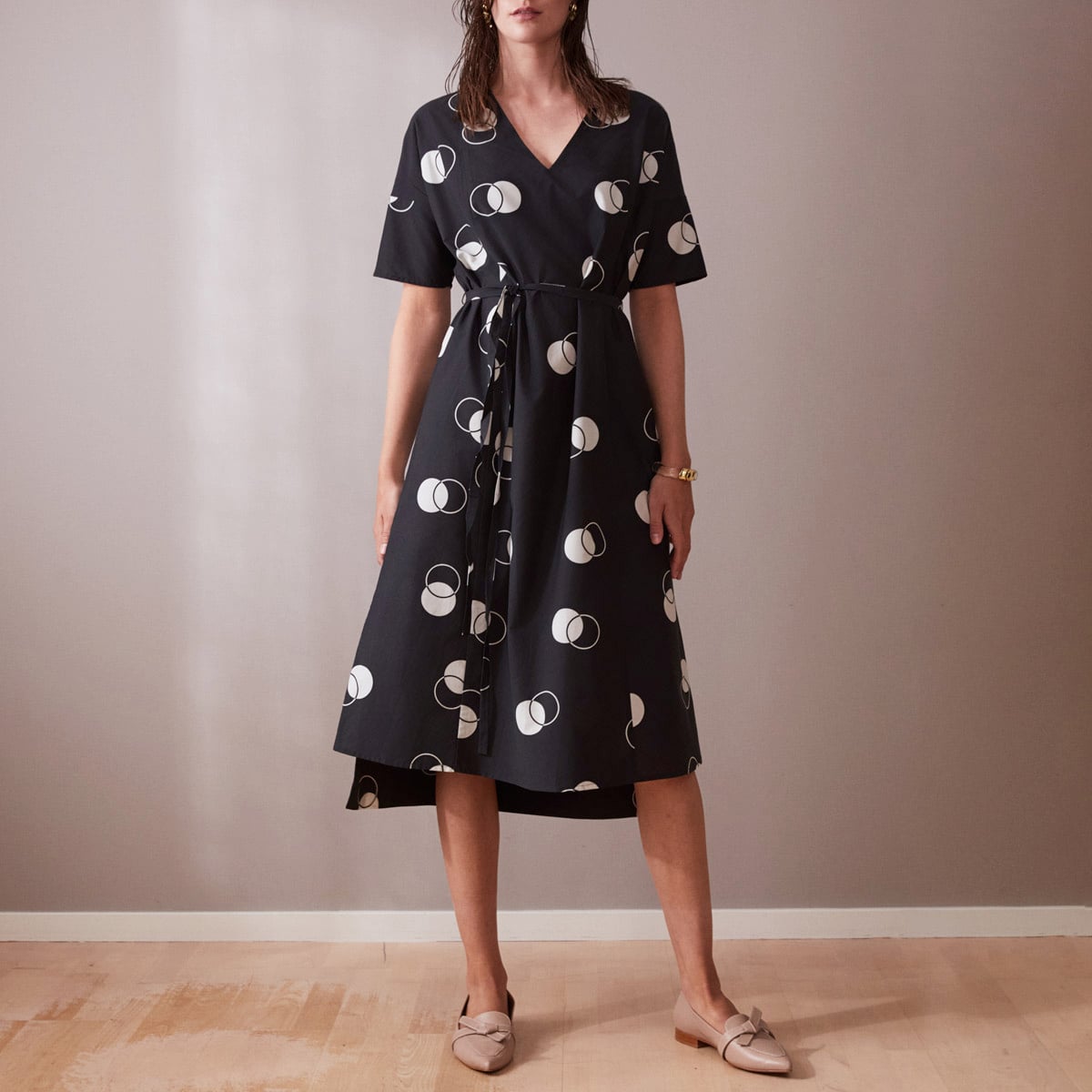 Black & White Dot Print Midi Dress