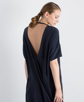 silk dress in navy