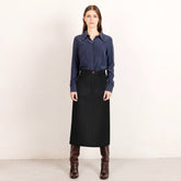 Custom-fit black midi denim skirt
