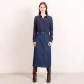 Mid blue midi denim skirt blue stitching