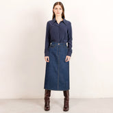 Mid blue midi denim skirt sand stitching