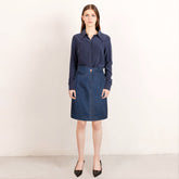 Short denim skirt mid blue with matching stitching