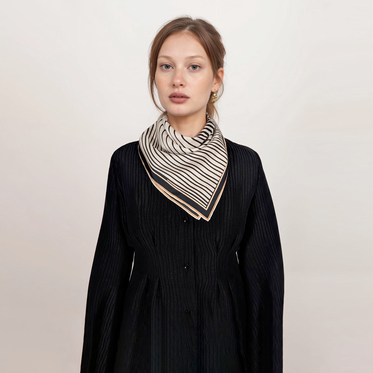 Double Date Silk scarf with black stripes