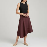 Burgundy asymmetric midi skirt