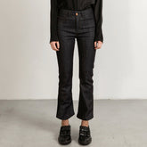 Blue flared jeans with matching stitch, cropped