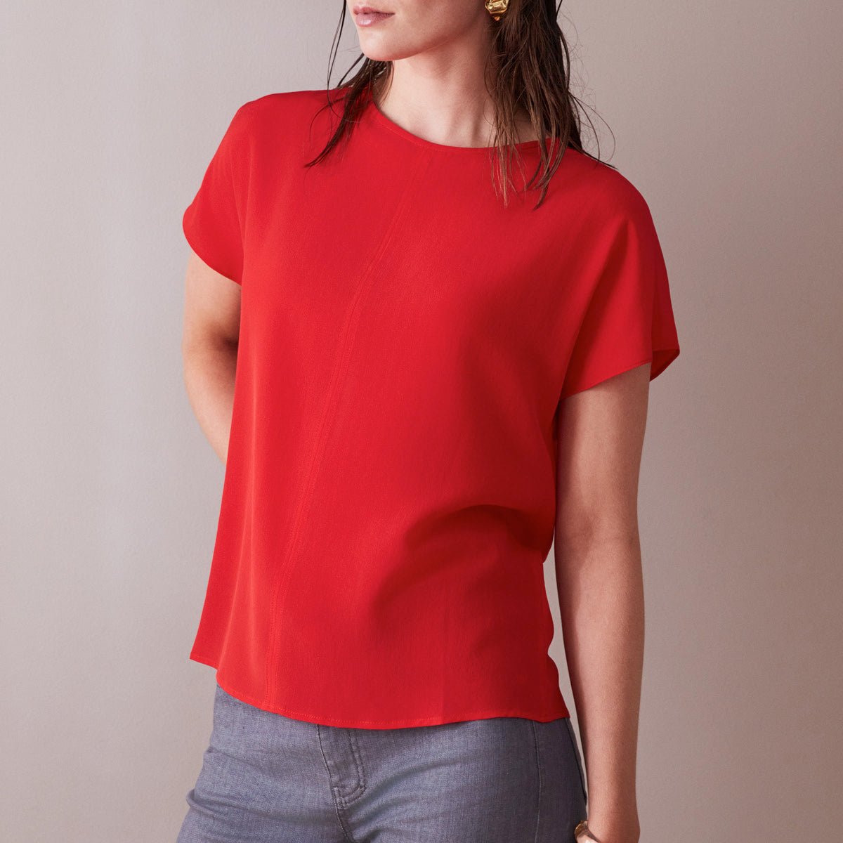 Red silk crepe tee