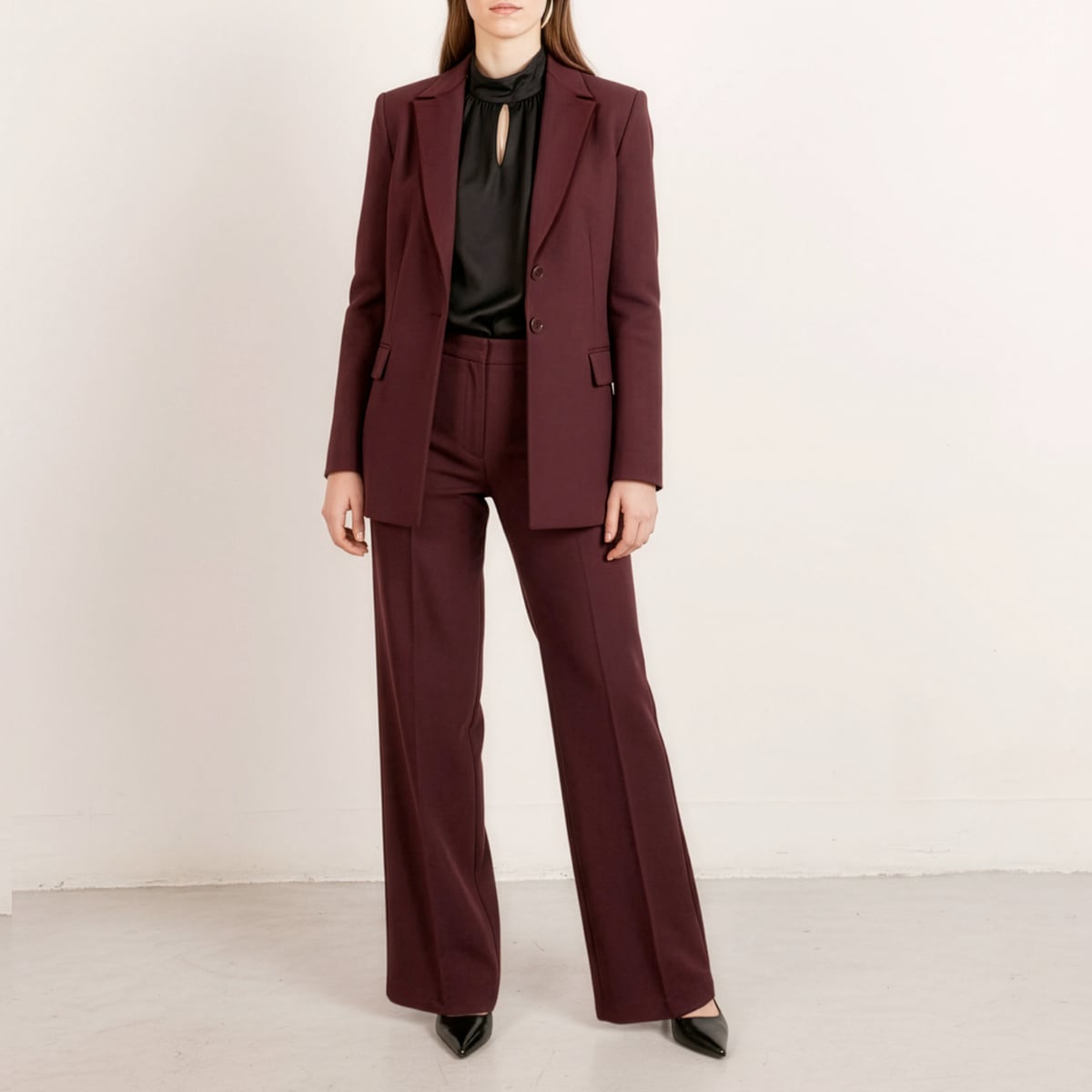 Paris Wide Wool Trousers Burgundy