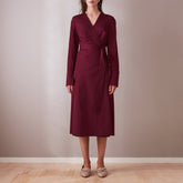 Long Sleeve Wine Red Midi Wrap Dress