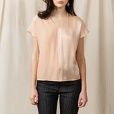Revolution short sleeve V-neck silk tee in pink