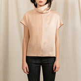 Short sleeve Revolution silk tee in pink with cowl neck