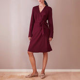 Knee Length Wine Red Wrap Dress