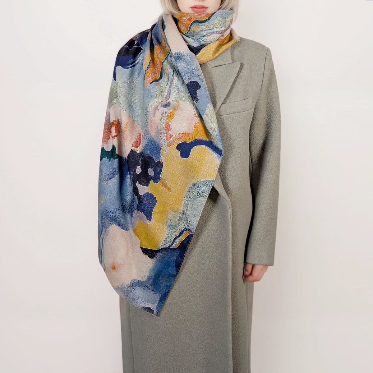 Wool and silk scarf Painted Flower