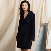 Wrap dress short in dark blue wool