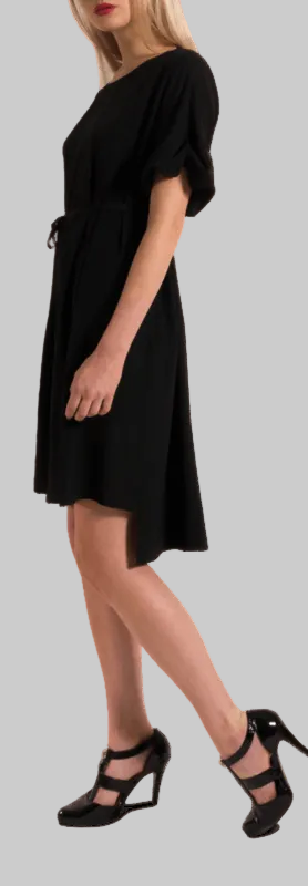 Knee-length day silk dress in Black SL RN
