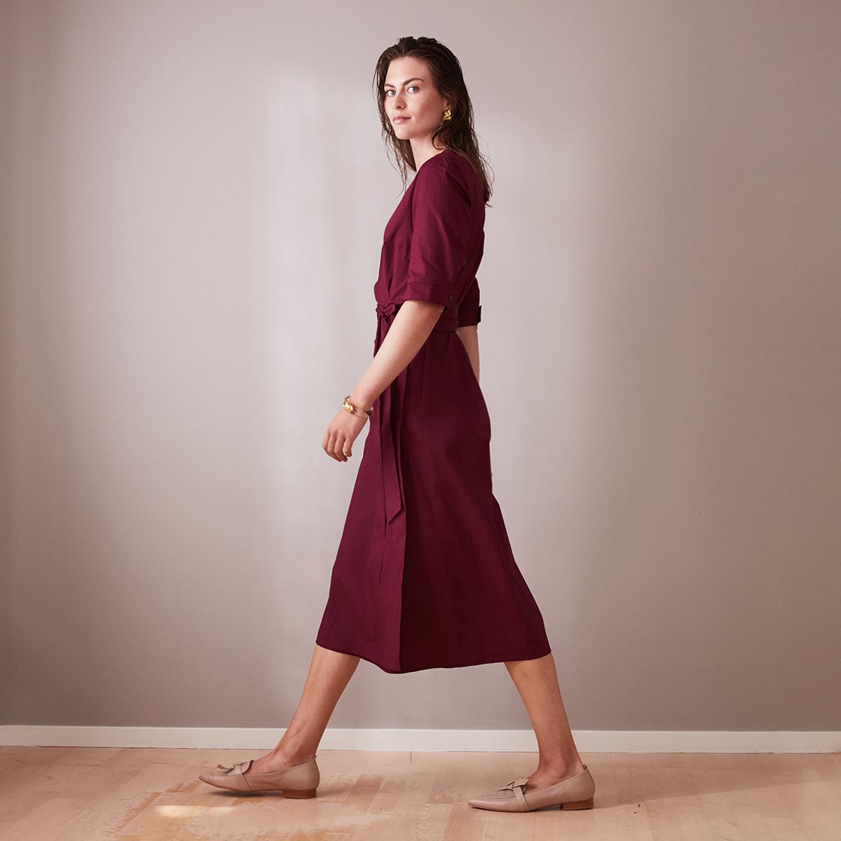 Wine Red Wrap Midi Dress