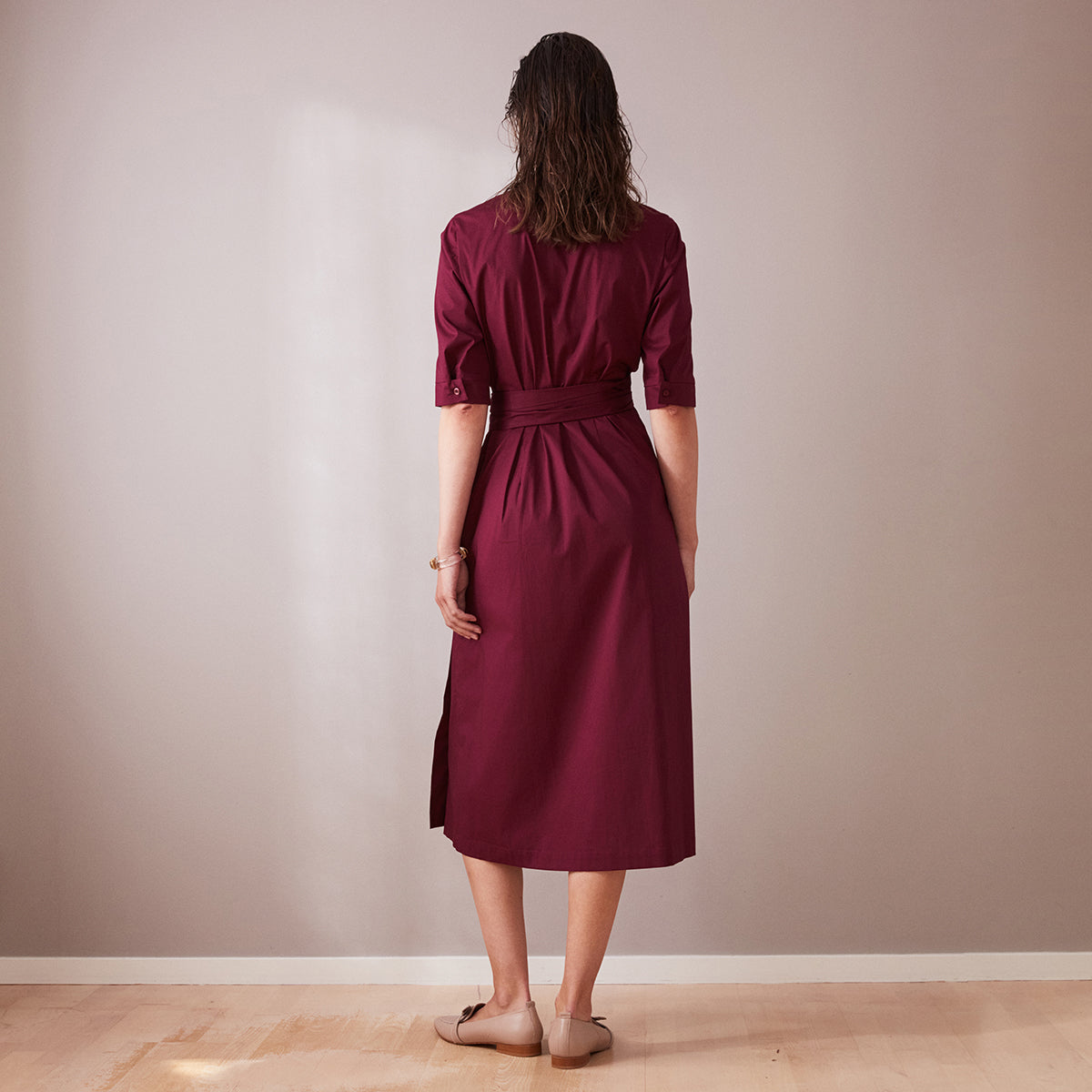 red wrap dress long sleeve Wine Red Wrap Midi Dress – Studio Heijne