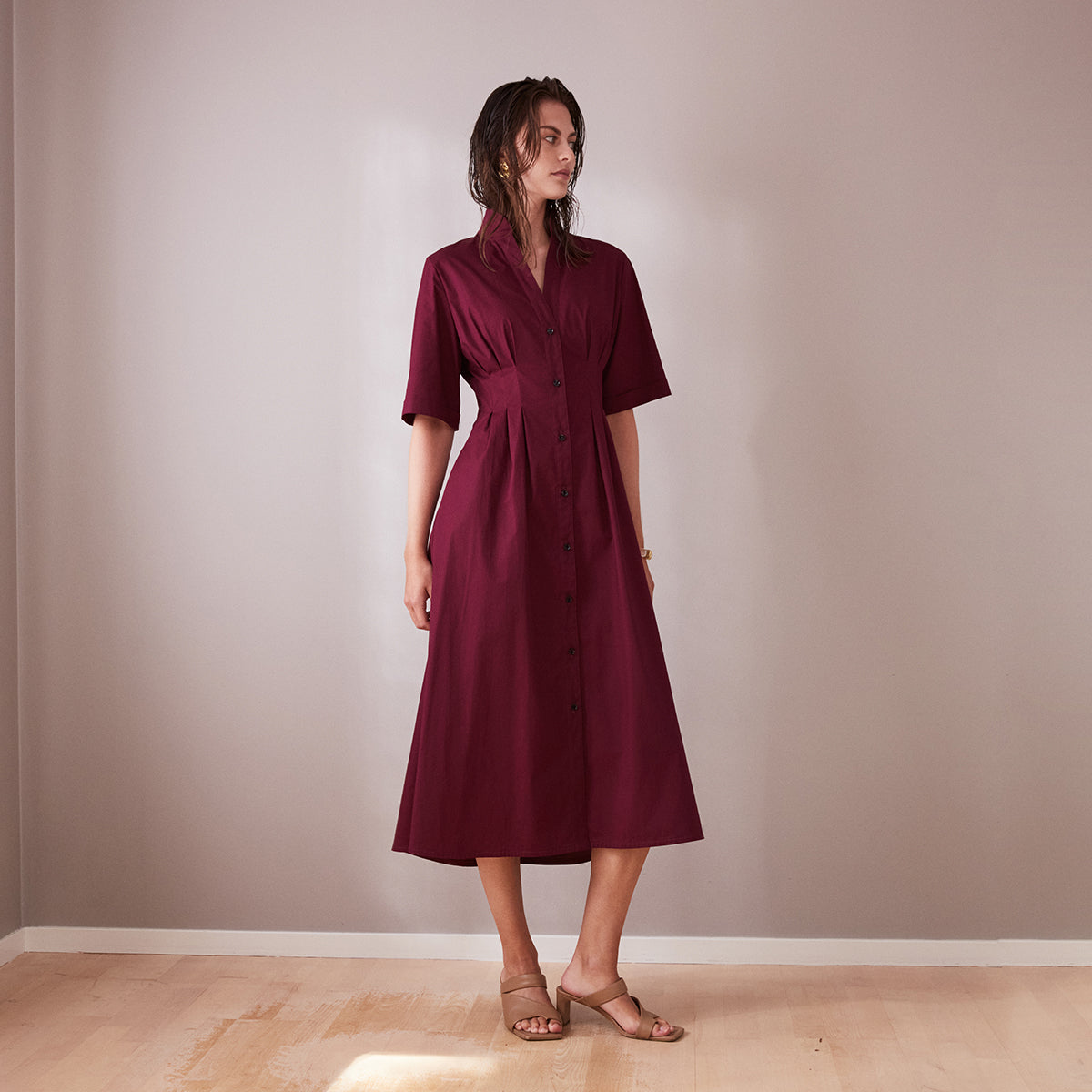 Åsa wine red shirt dress cotton-midi length