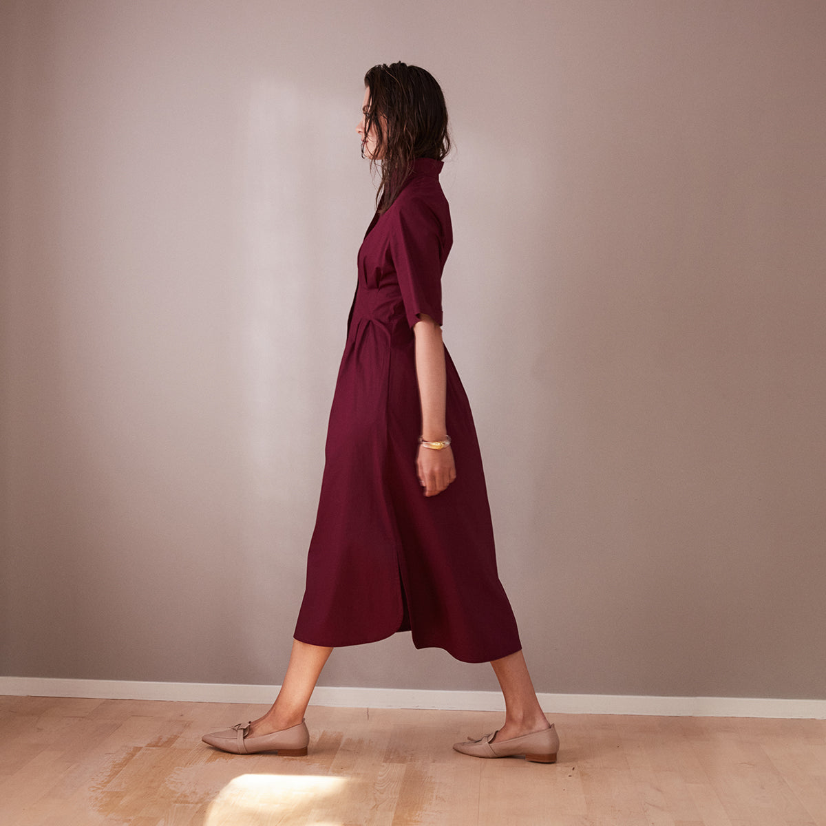 Åsa wine red shirt dress cotton-midi length