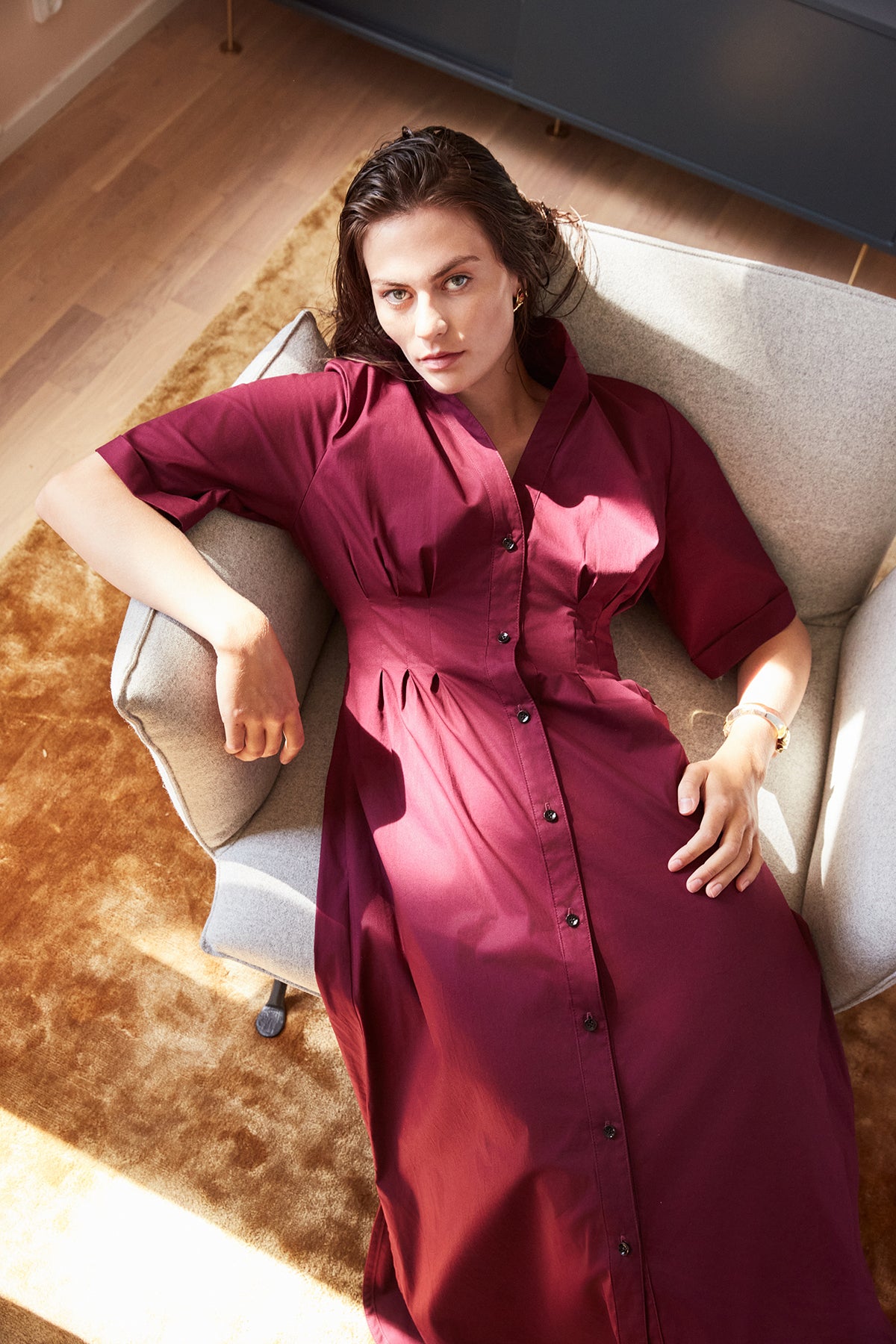 Åsa wine red shirt dress cotton-midi length