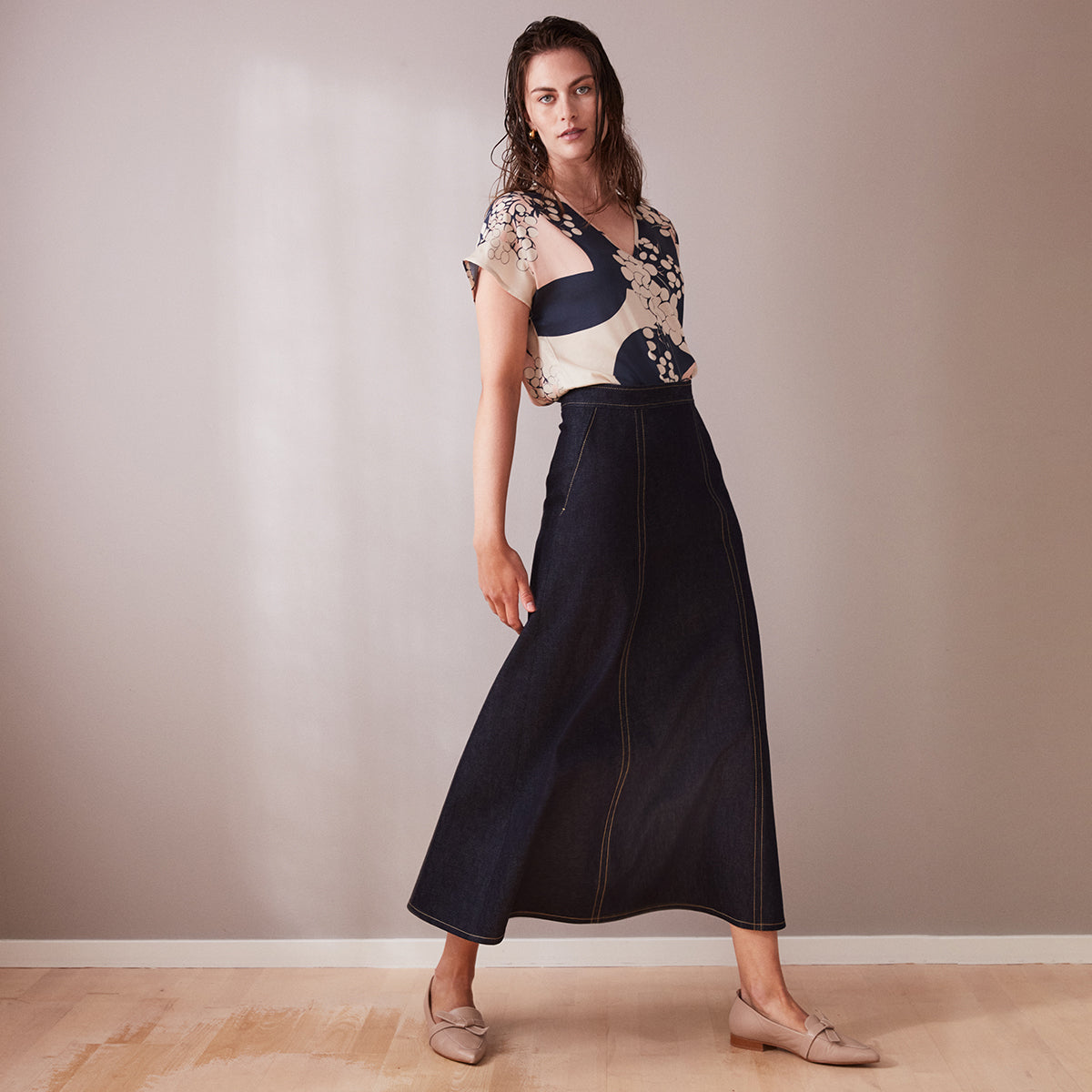 Wide jeans skirt Flow in dark blue denim