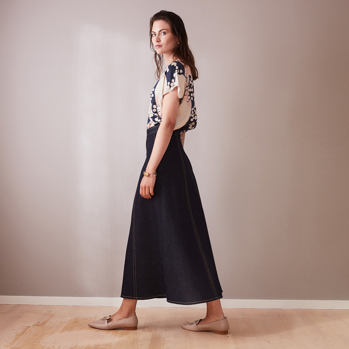 Wide jeans skirt Flow in dark blue denim