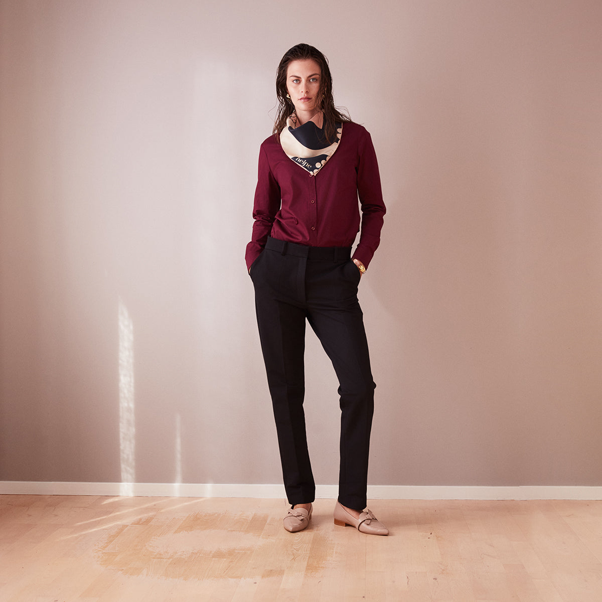 Poplin shirt in wine red