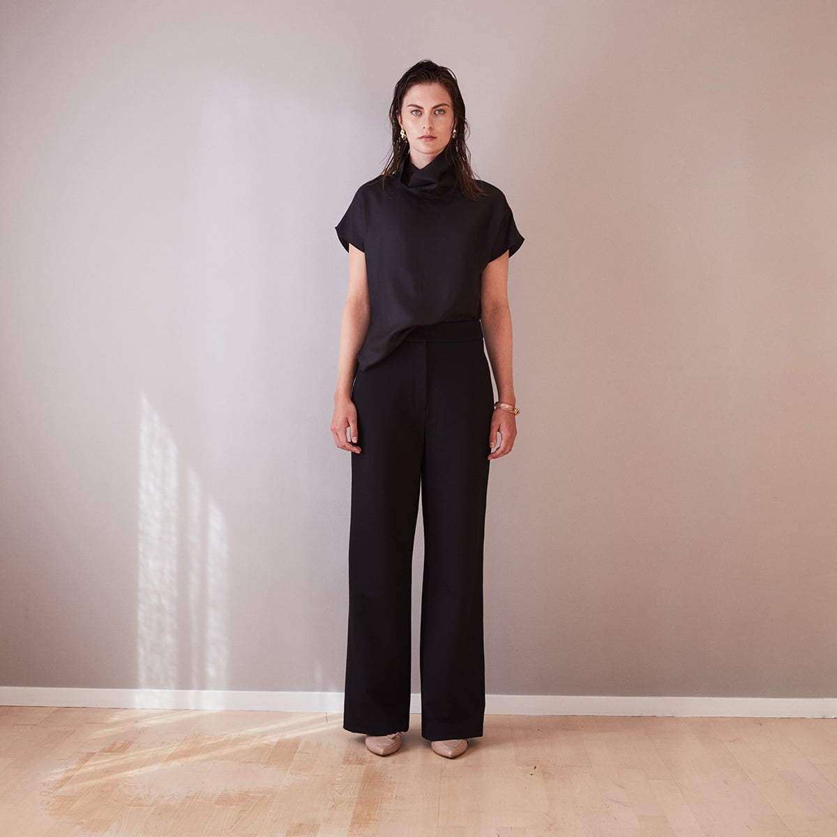 Wide leg cotton trousers Paris in heavy stretch