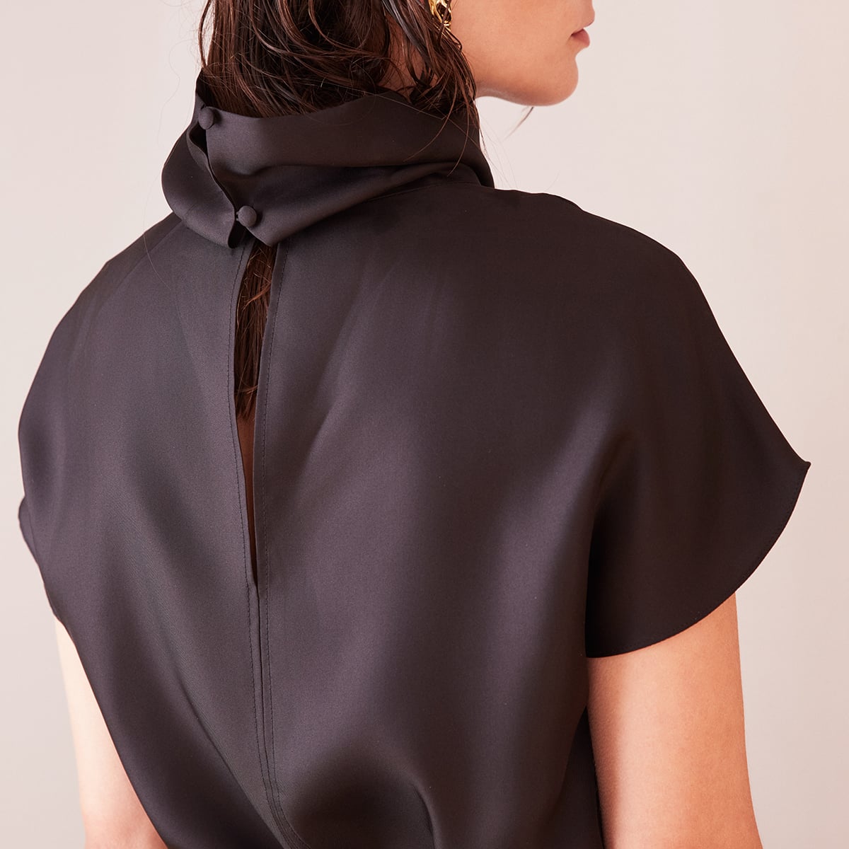 Black silk tee with cowl neck