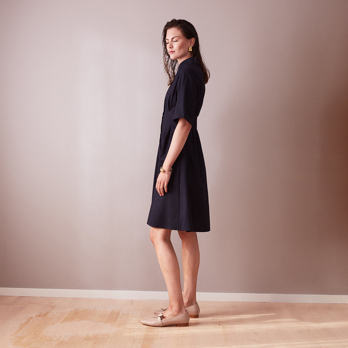 Åsa black shirt dress cotton-knee length