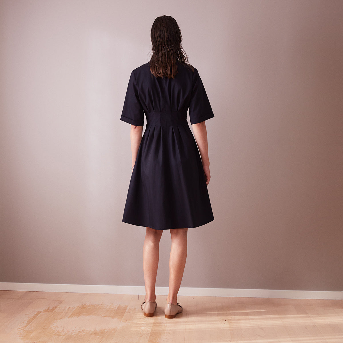 knee length cotton shirt dress Women's Cotton Linen Shirt Dress Button Down Long Sleeve Collared Knee Length Blouse Dress Plain Casual Pockets Dress
