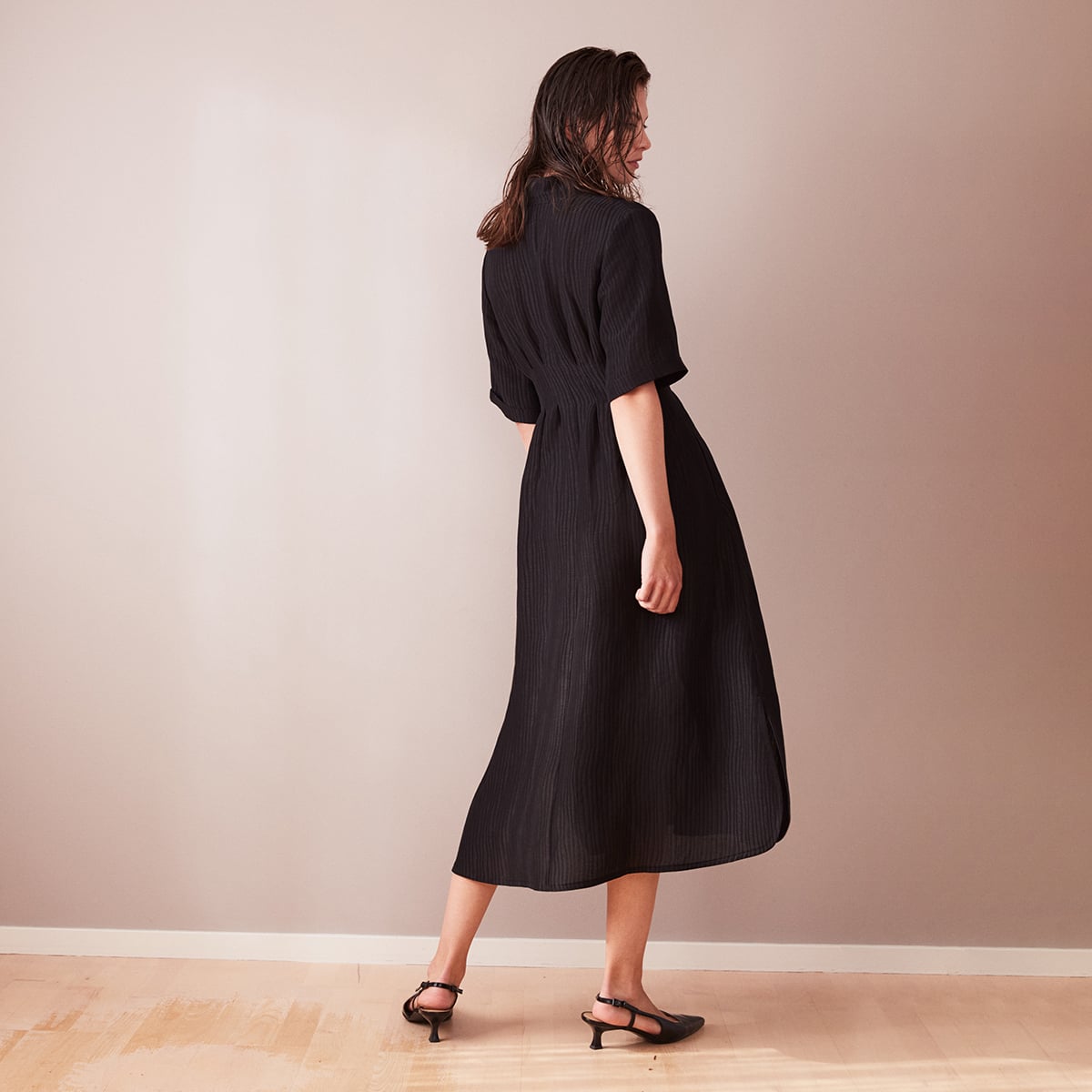 Åsa black long shirt dress silk/linen