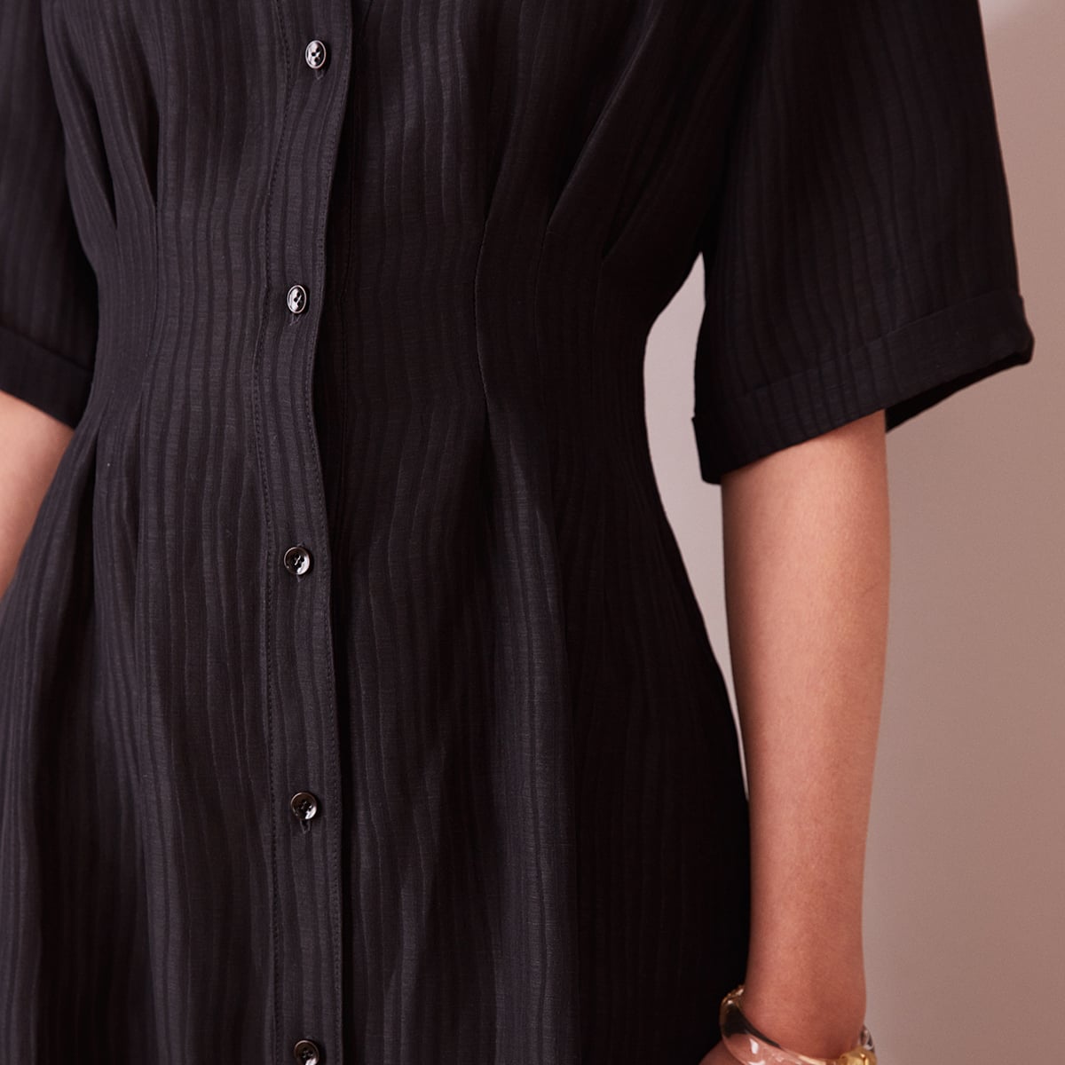 Åsa black long shirt dress silk/linen