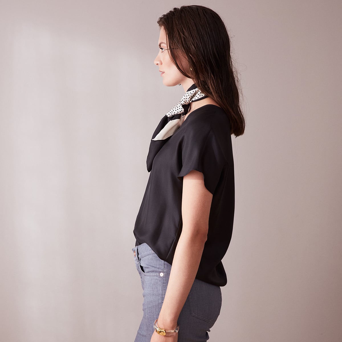 Black v-neck silk tee
