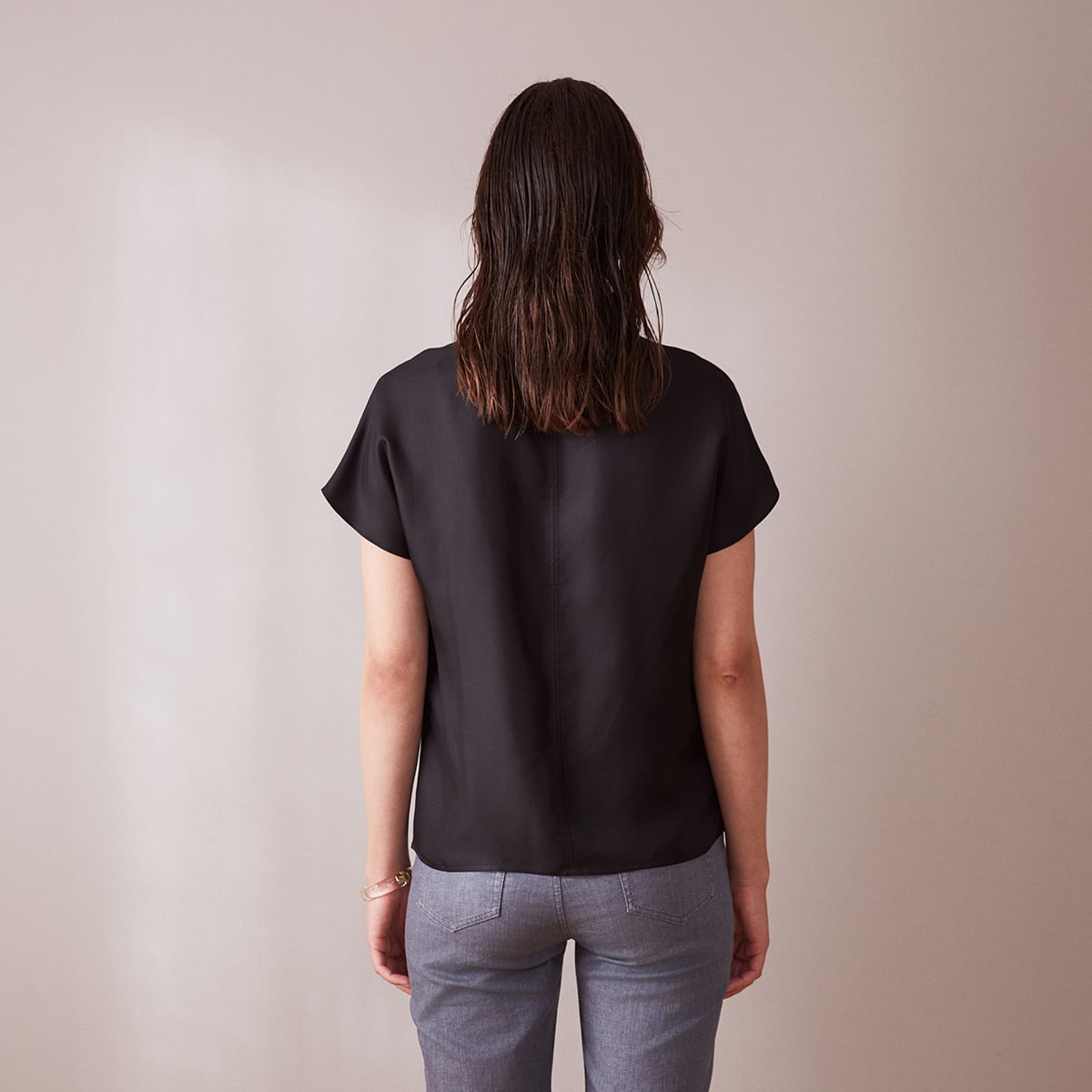 Black v-neck silk tee