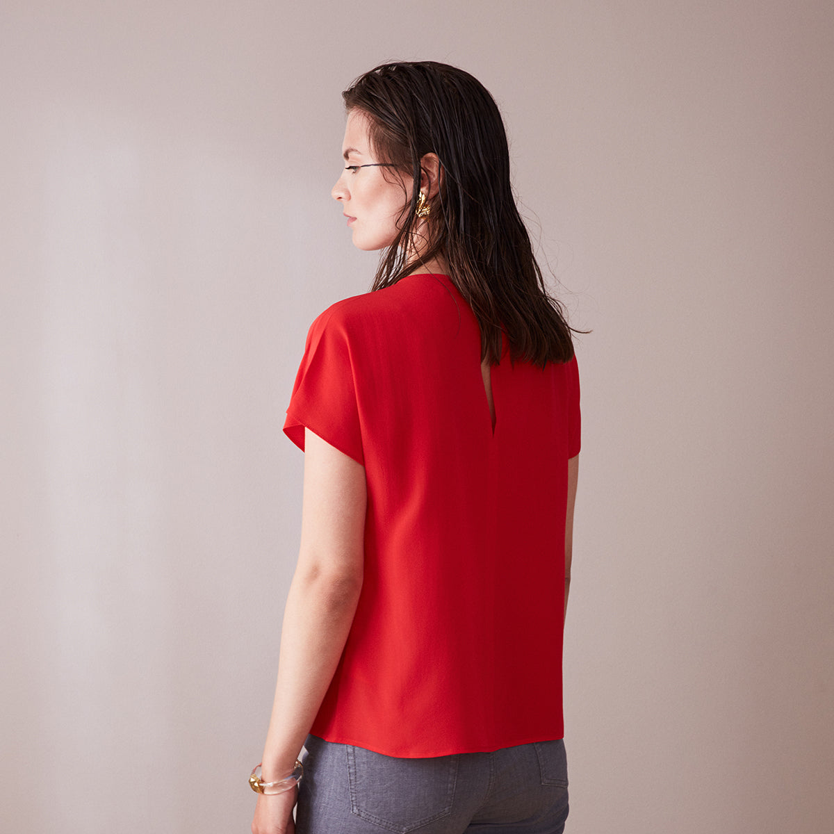 Red silk crepe tee