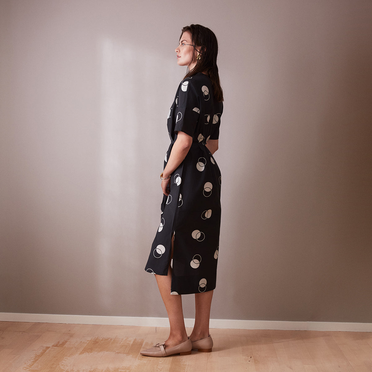 Black & White Dot Print Midi Dress