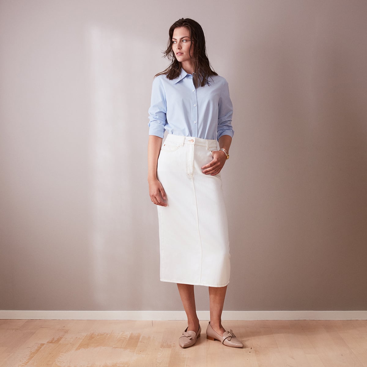 5 PKT Midi Skirt -White