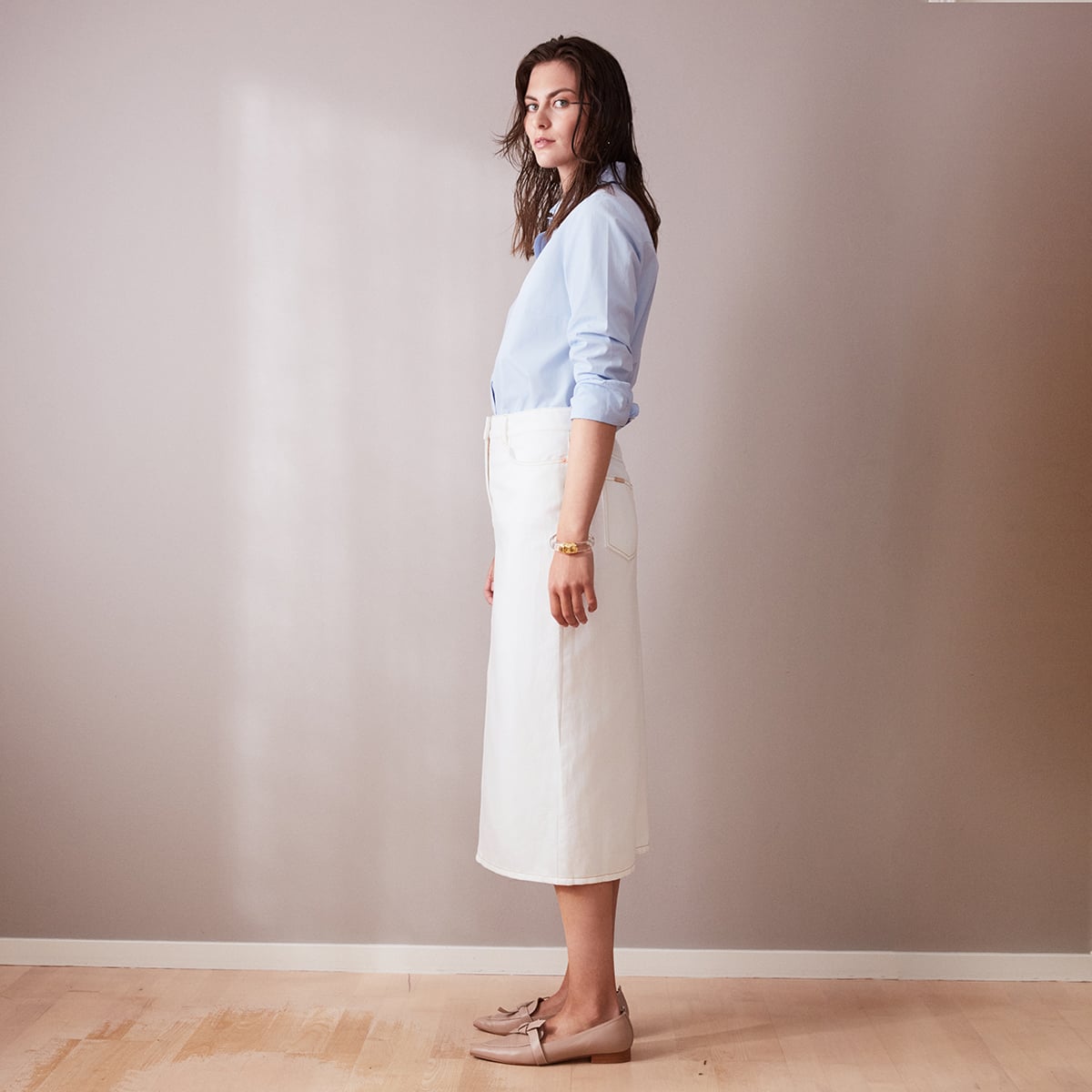 5 PKT Midi Skirt -White