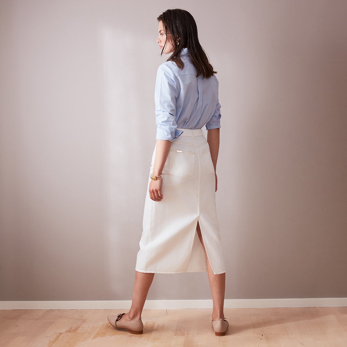 5 PKT Midi Skirt -White