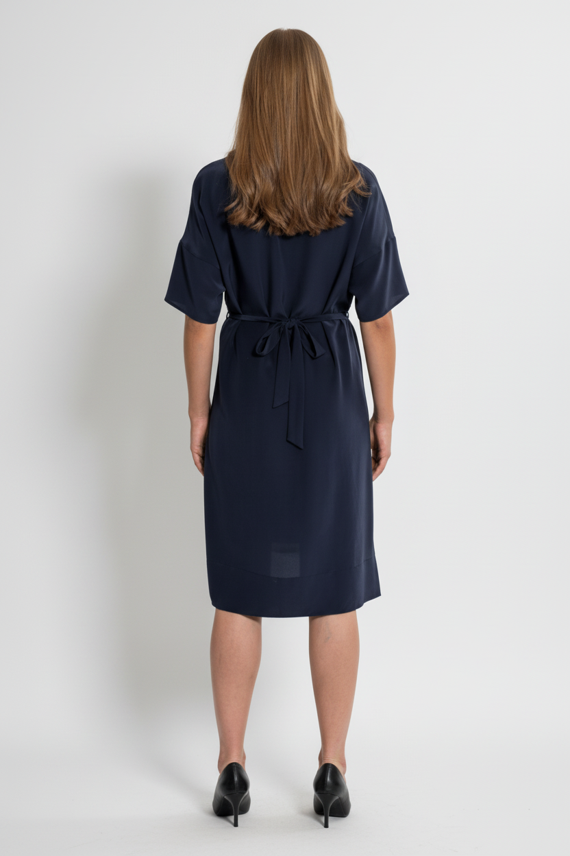 Knee-length day silk dress in Navy blue SS VN