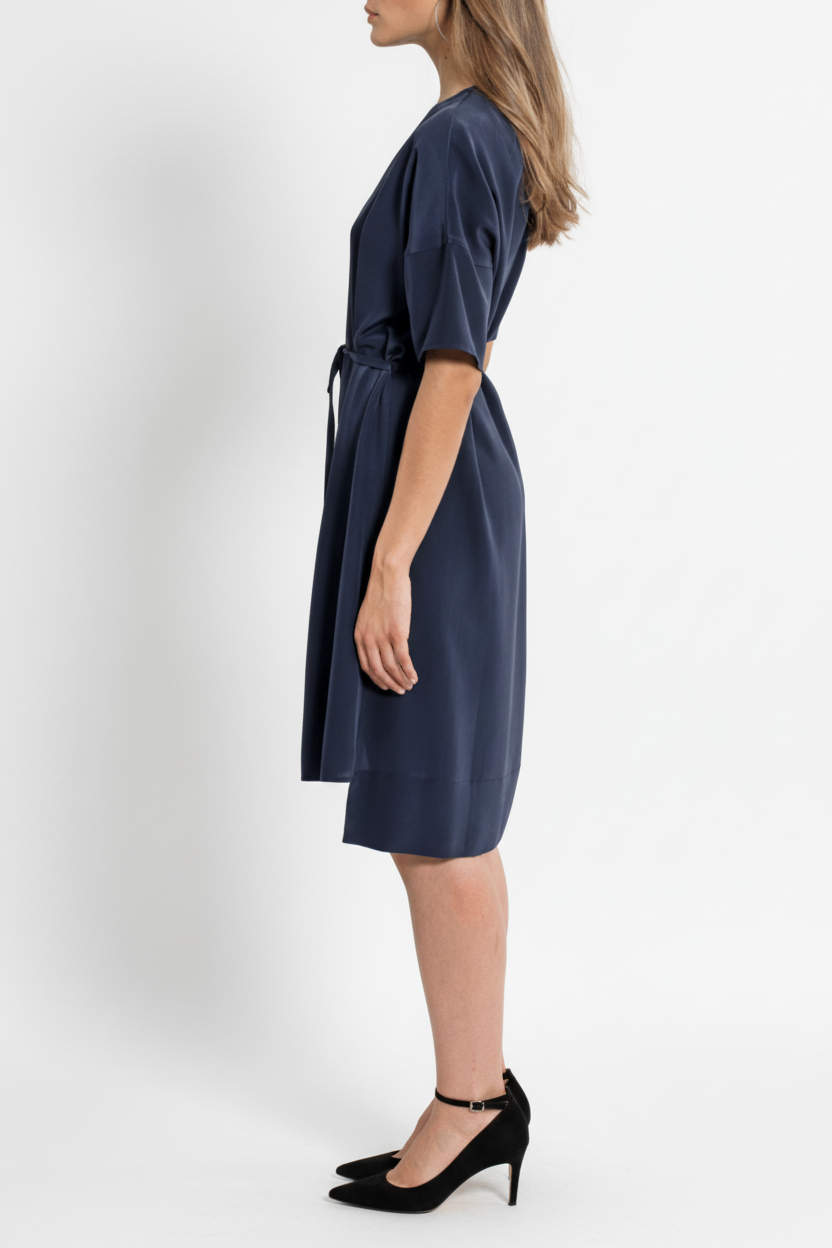 Knee-length day silk dress in Navy blue SS VN