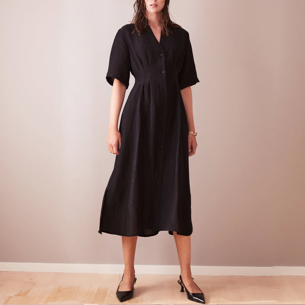 Åsa black long shirt dress silk/linen – Studio Heijne