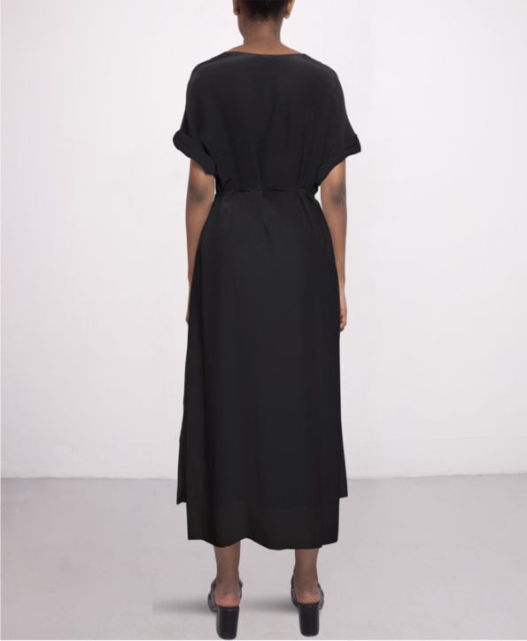 Midi long day silk dress in black SL VN