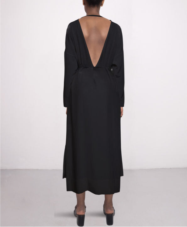 Long day silk dress in Black LS RN
